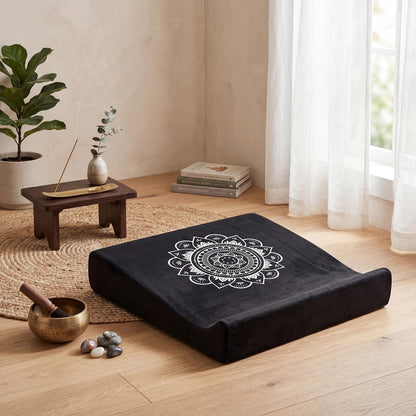 Meditation Cushion Set with High-Density Foam : 26.4" Large Floor Pillow for Yoga, Meditation, Sitting，Zafu & Zabuton Removable Washable Luxe Velvet Cover