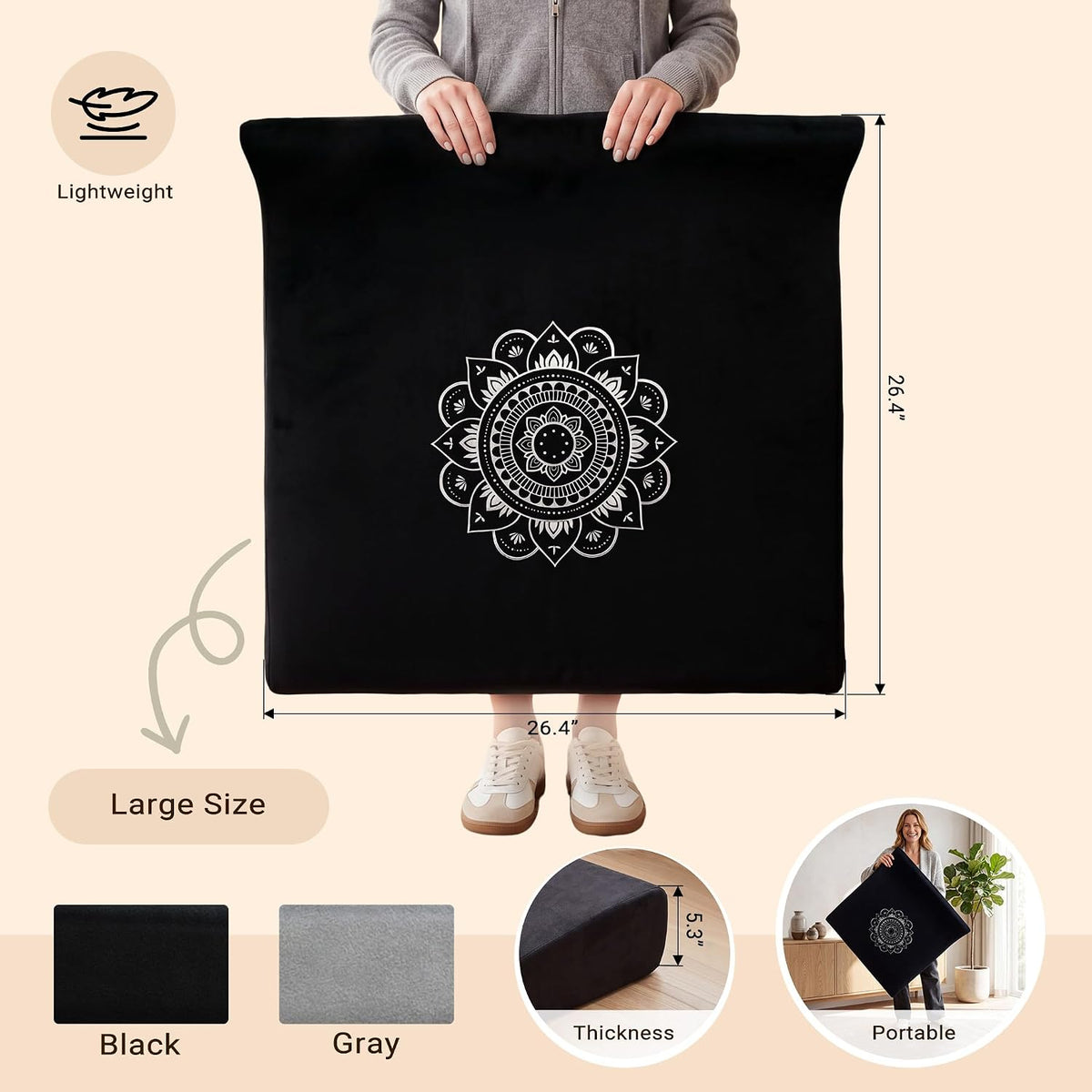 Meditation Cushion Set with High-Density Foam : 26.4" Large Floor Pillow for Yoga, Meditation, Sitting，Zafu & Zabuton Removable Washable Luxe Velvet Cover