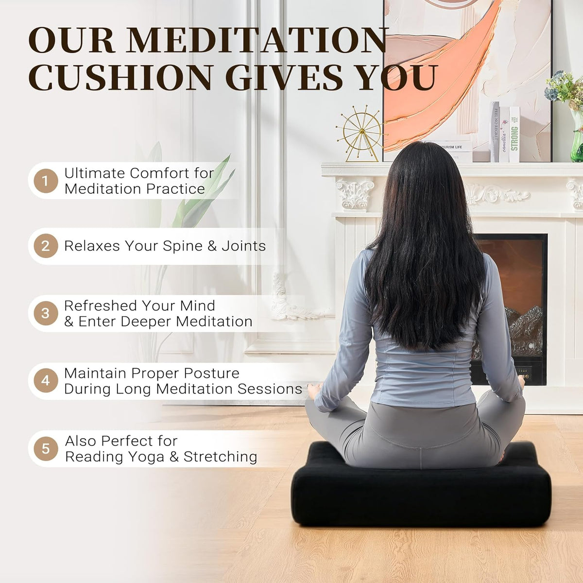 Meditation Cushion Set with High-Density Foam : 26.4" Large Floor Pillow for Yoga, Meditation, Sitting，Zafu & Zabuton Removable Washable Luxe Velvet Cover