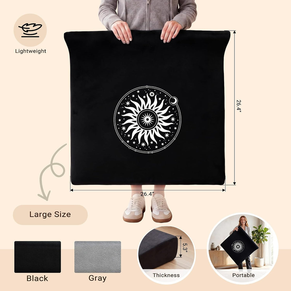 Meditation Cushion Set with High-Density Foam : 26.4" Large Floor Pillow for Yoga, Meditation, Sitting，Zafu & Zabuton Removable Washable Luxe Velvet Cover