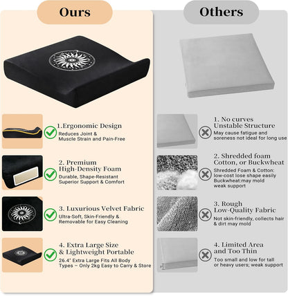 Meditation Cushion Set with High-Density Foam : 26.4" Large Floor Pillow for Yoga, Meditation, Sitting，Zafu & Zabuton Removable Washable Luxe Velvet Cover