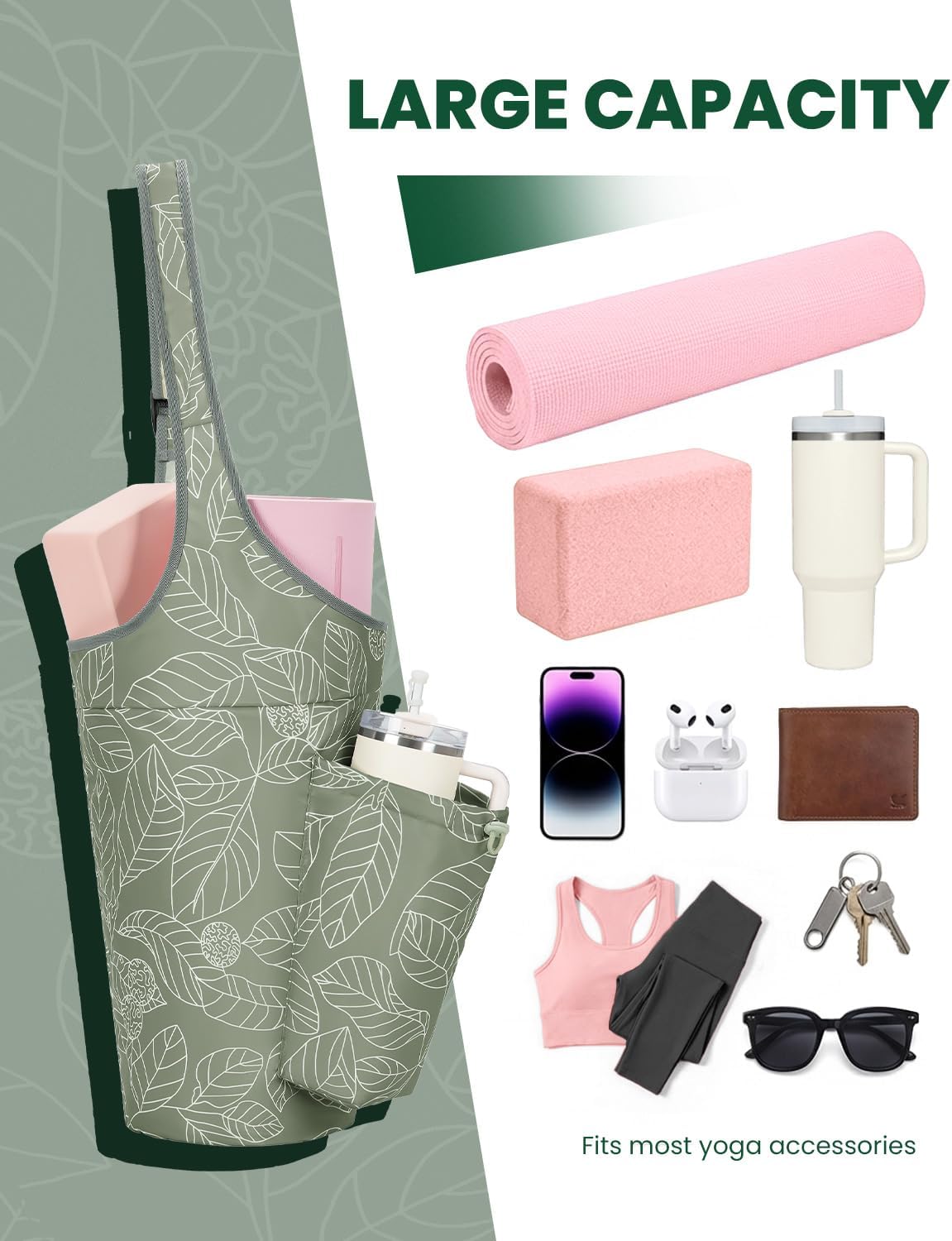 Yoga Mat Bag for Women with 40oz Water Bottle Pocket, Pilates Bag