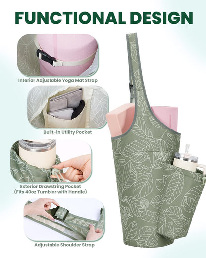 Yoga Mat Bag for Women with 40oz Water Bottle Pocket, Pilates Bag