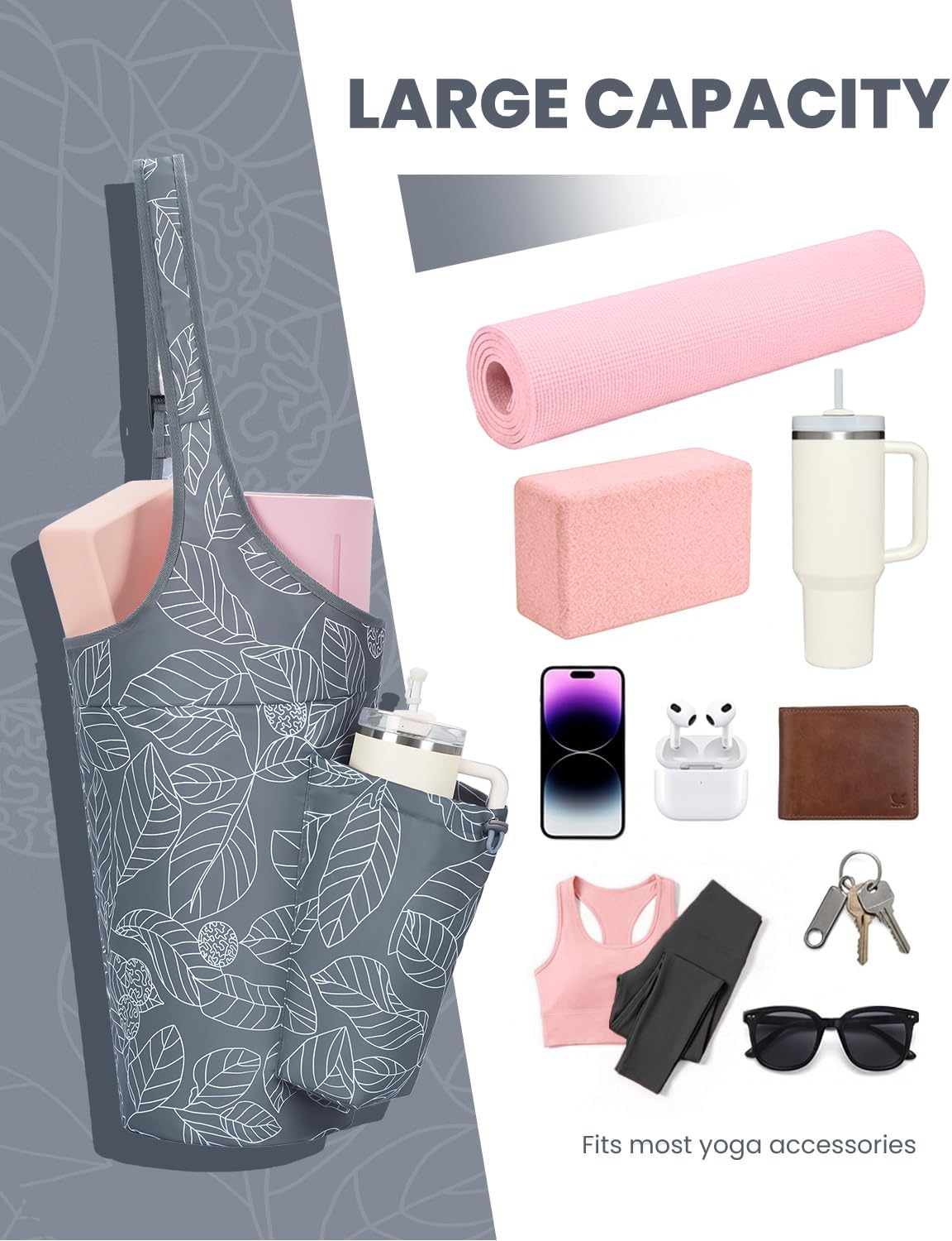 Yoga Mat Bag for Women with 40oz Water Bottle Pocket, Pilates Bag