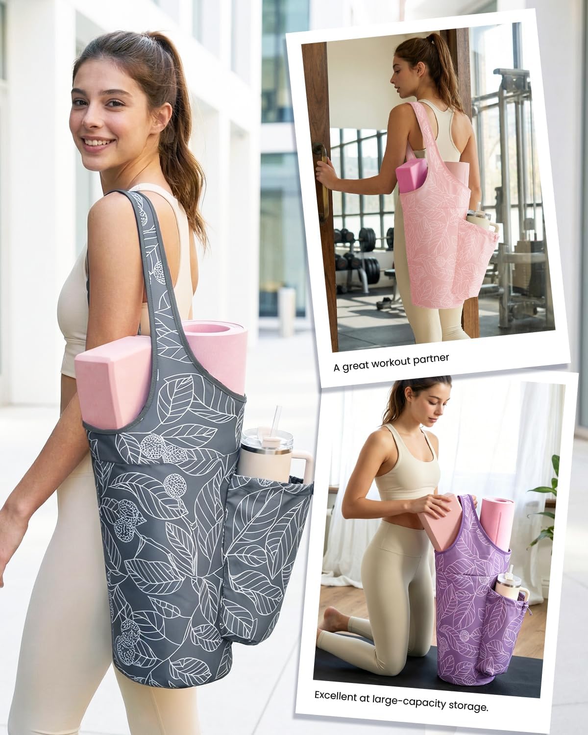 Yoga Mat Bag for Women with 40oz Water Bottle Pocket, Pilates Bag