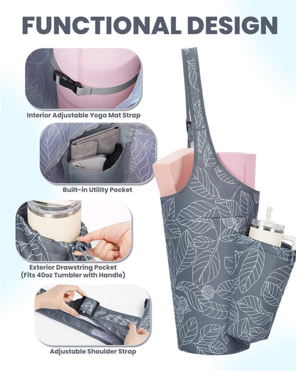 Yoga Mat Bag for Women with 40oz Water Bottle Pocket, Pilates Bag