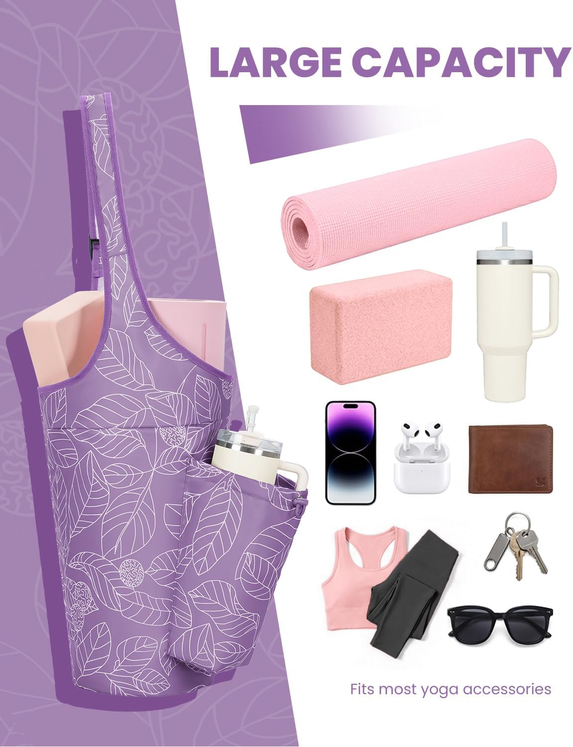 Yoga Mat Bag for Women with 40oz Water Bottle Pocket, Pilates Bag