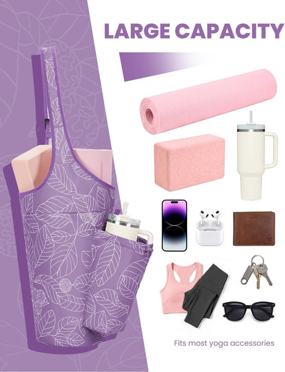 Yoga Mat Bag for Women with 40oz Water Bottle Pocket, Pilates Bag