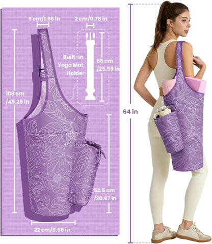 Yoga Mat Bag for Women with 40oz Water Bottle Pocket, Pilates Bag
