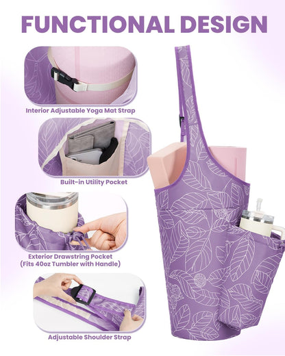 Yoga Mat Bag for Women with 40oz Water Bottle Pocket, Pilates Bag
