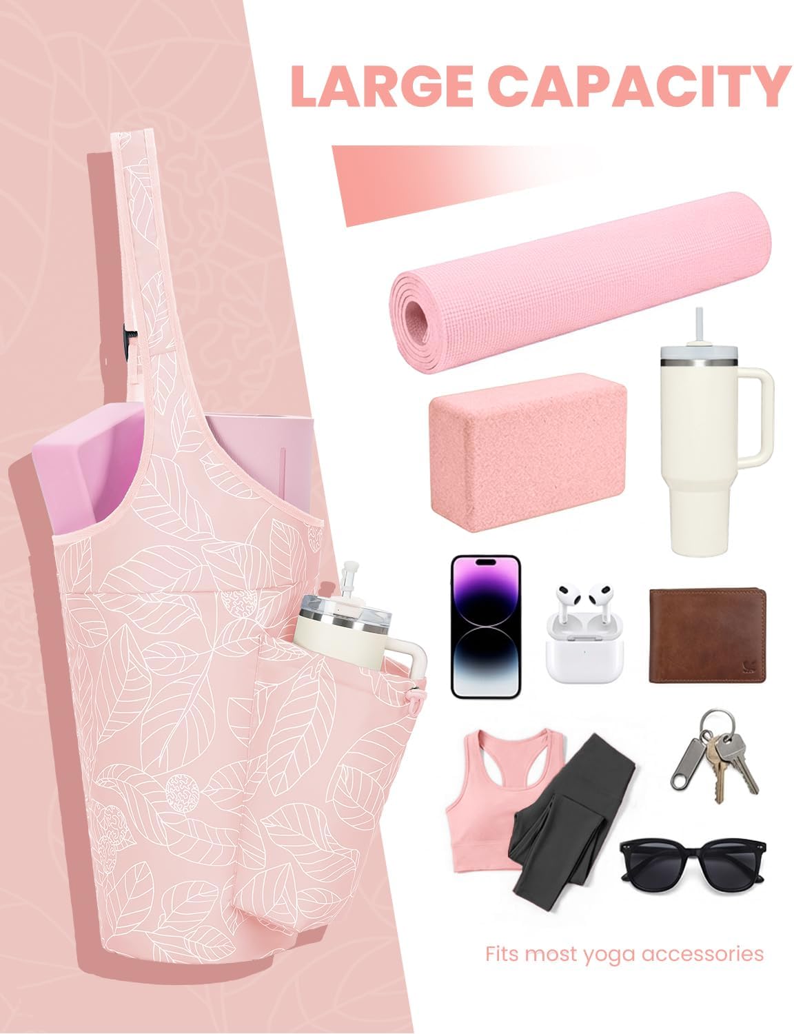 Yoga Mat Bag for Women with 40oz Water Bottle Pocket, Pilates Bag