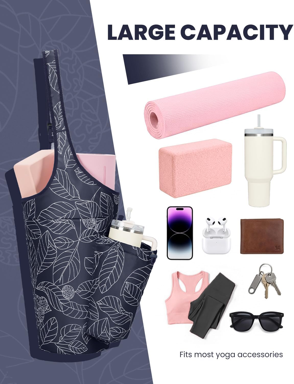 Yoga Mat Bag for Women with 40oz Water Bottle Pocket, Pilates Bag