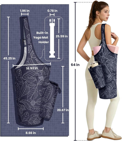 Yoga Mat Bag for Women with 40oz Water Bottle Pocket, Pilates Bag