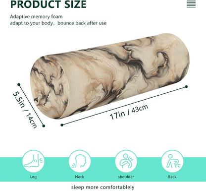 Champagne Gold Marble Neck Roll Pillow - Soft Memory Foam Neck Round Pillow Cylinder Bolster Pillow for Sleeping, Round Neck Support for Bed, Legs, Back and Yoga, 17" X 5.5"