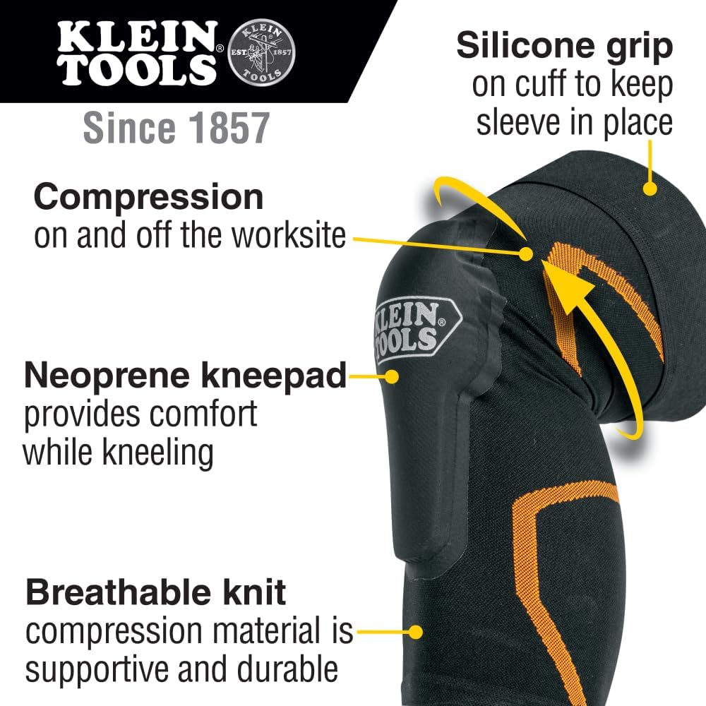60622 Knee Pad Compression Sleeve, Knee Support for Construction, Workers and Athletes, Black, S/M