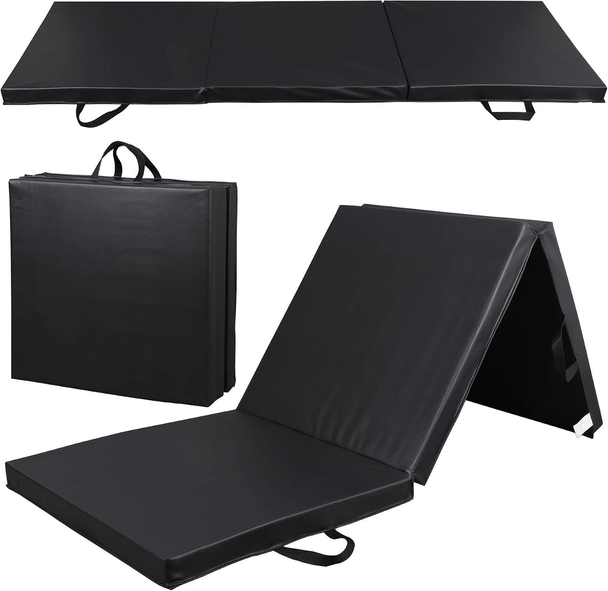 6' x 2' Tri-Fold Portable Folding Exercise Gym Mat Extra Thick Foam Gymnastics Mat Aerobics Yoga Martial Arts MMA Stretching Core Workouts w/Carrying Handle