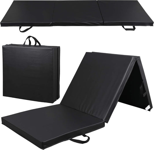 6' x 2' Tri-Fold Portable Folding Exercise Gym Mat Extra Thick Foam Gymnastics Mat Aerobics Yoga Martial Arts MMA Stretching Core Workouts w/Carrying Handle