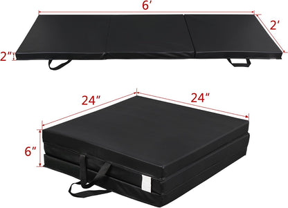 6' x 2' Tri-Fold Portable Folding Exercise Gym Mat Extra Thick Foam Gymnastics Mat Aerobics Yoga Martial Arts MMA Stretching Core Workouts w/Carrying Handle