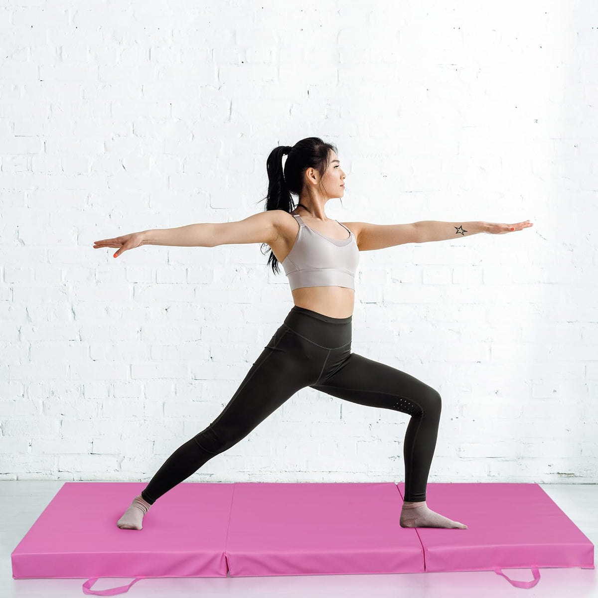 6' x 2' Tri-Fold Portable Folding Exercise Gym Mat Extra Thick Foam Gymnastics Mat Aerobics Yoga Martial Arts MMA Stretching Core Workouts w/Carrying Handle