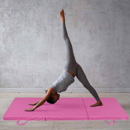 6' x 2' Tri-Fold Portable Folding Exercise Gym Mat Extra Thick Foam Gymnastics Mat Aerobics Yoga Martial Arts MMA Stretching Core Workouts w/Carrying Handle