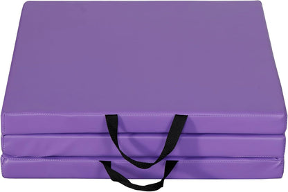 6' x 2' Tri-Fold Portable Folding Exercise Gym Mat Extra Thick Foam Gymnastics Mat Aerobics Yoga Martial Arts MMA Stretching Core Workouts w/Carrying Handle