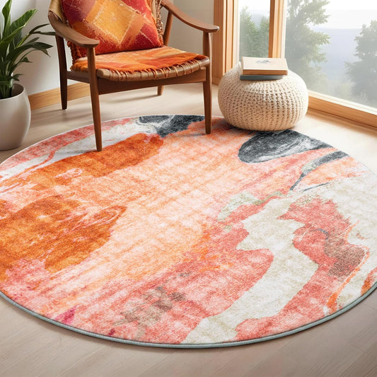 4ft Washable Round Rug Modern Abstract Circle Rug