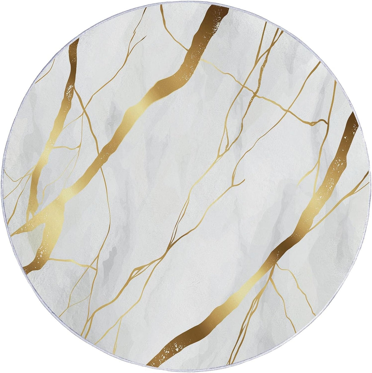 Simple Elegant Style Gold Line Pattern Round Rug 4 ft White Gold Living Room Rug Soft Dining Room Circle Rugs Non Slip Bedroom Mat, Indoor Floor Nursery Carpet for Kitchen Coffee Table Hardwood Floor