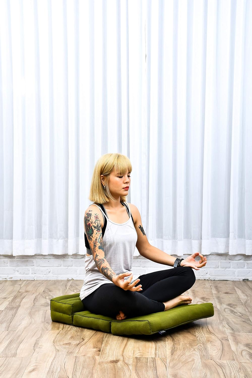 Foldable Floor Mattress – 2 in 1 Floor Meditation Mat for Yoga and Relaxation, Seating Futon with Kapok