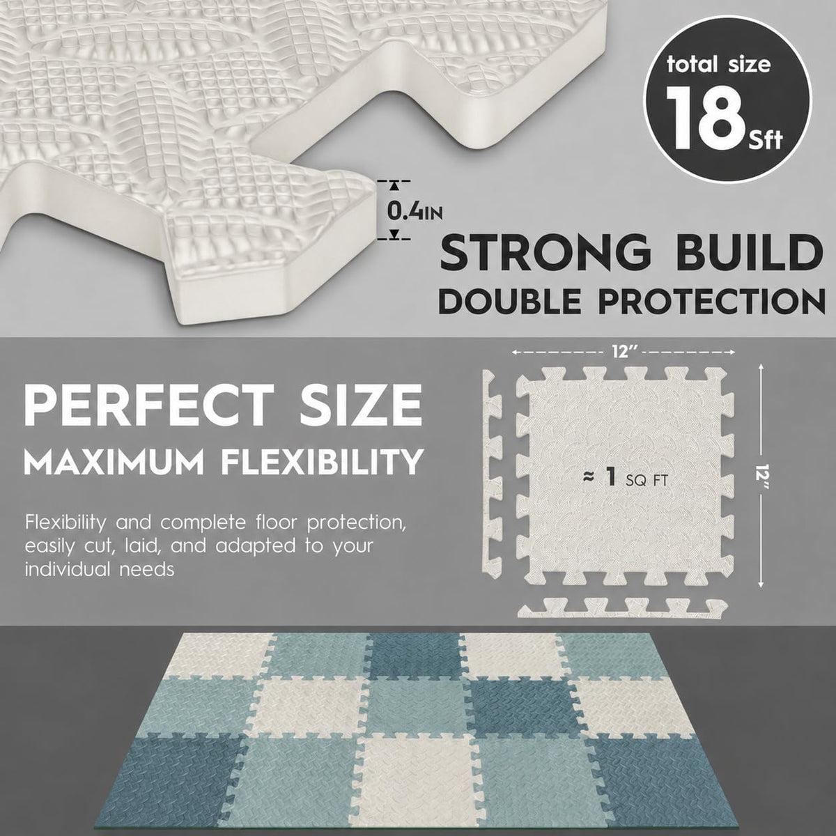 18 Pcs EVA Foam Floor Tiles, Puzzle Exercise Mat Set for Gym
