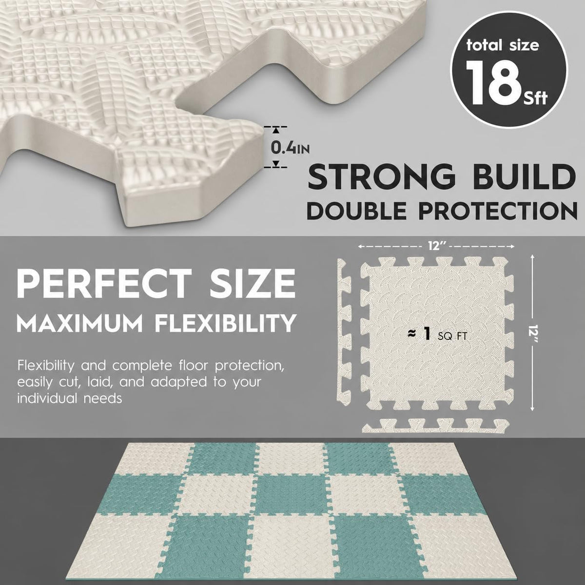 18 Pcs EVA Foam Floor Tiles, Puzzle Exercise Mat Set for Gym