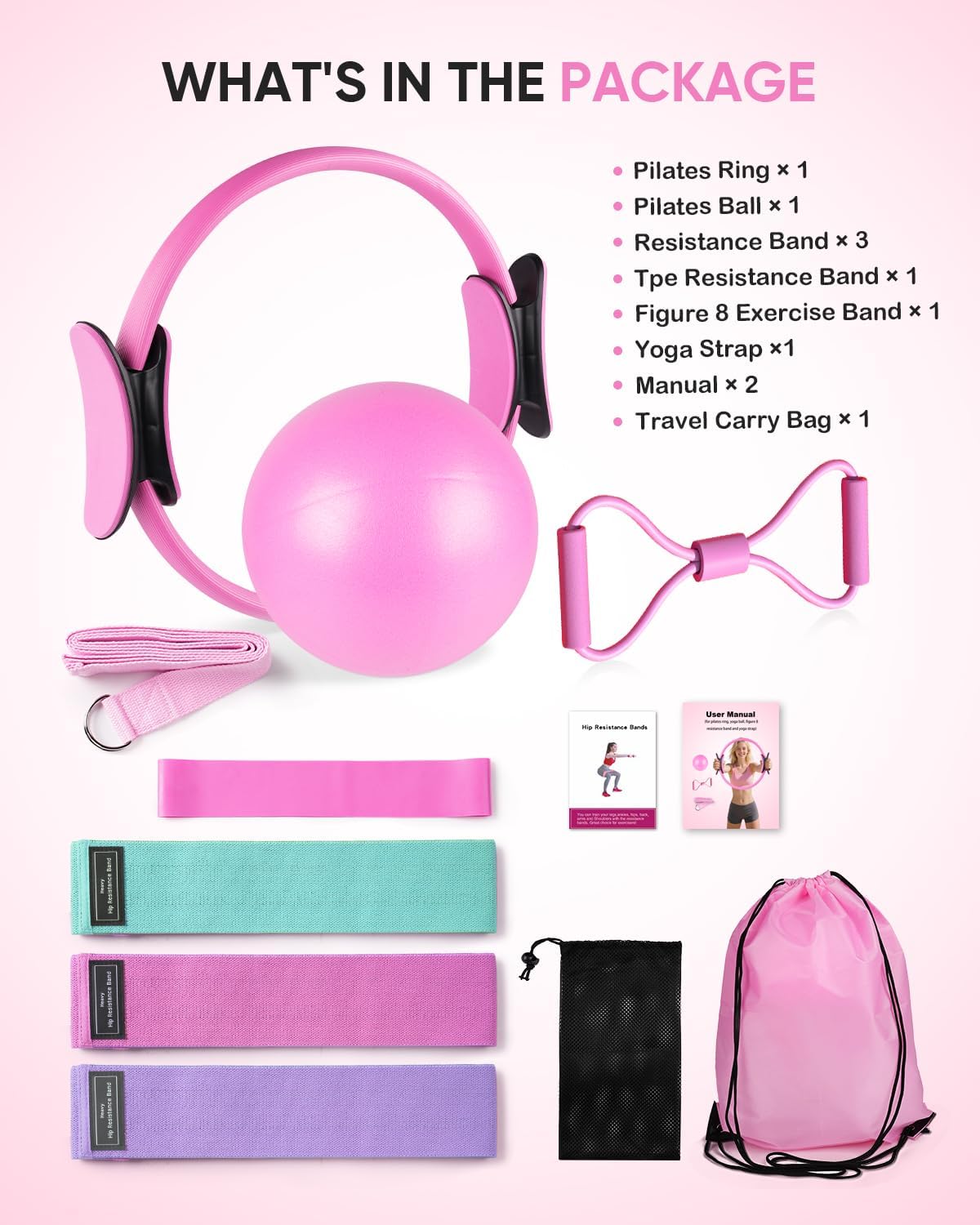 Home Pilates Kit, Pilates Essentials Kit for Women, Pilates Equipment Set with Pilates Ring, Resistance Bands & Accessories, Guides, Pilates Ring and Ball Set for Starters Home Workouts