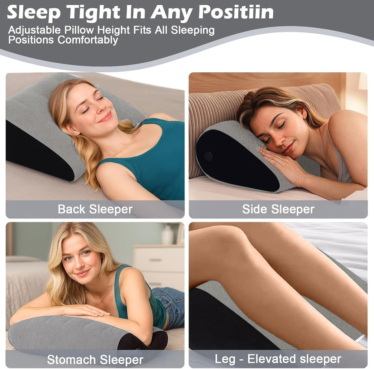Portable Inflatable Wedge Pillow Cushion - 2 Pack Body Positioners Foldable Wedge Pillow for Sleeping,Back,Travel,Bed,Leg Elevation with Fast Inflation Deflation(Grey)