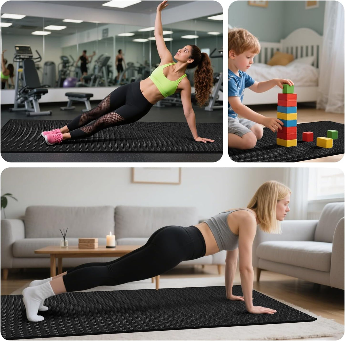 4x6ft Gym Floor Mat 10mm Thick - Large TPE/NPE Foam Workout Mat for Home Gym, Garage Floor, Yoga & Exercise - Non-Slip Eco-Friendly Fitness Mat (Black)