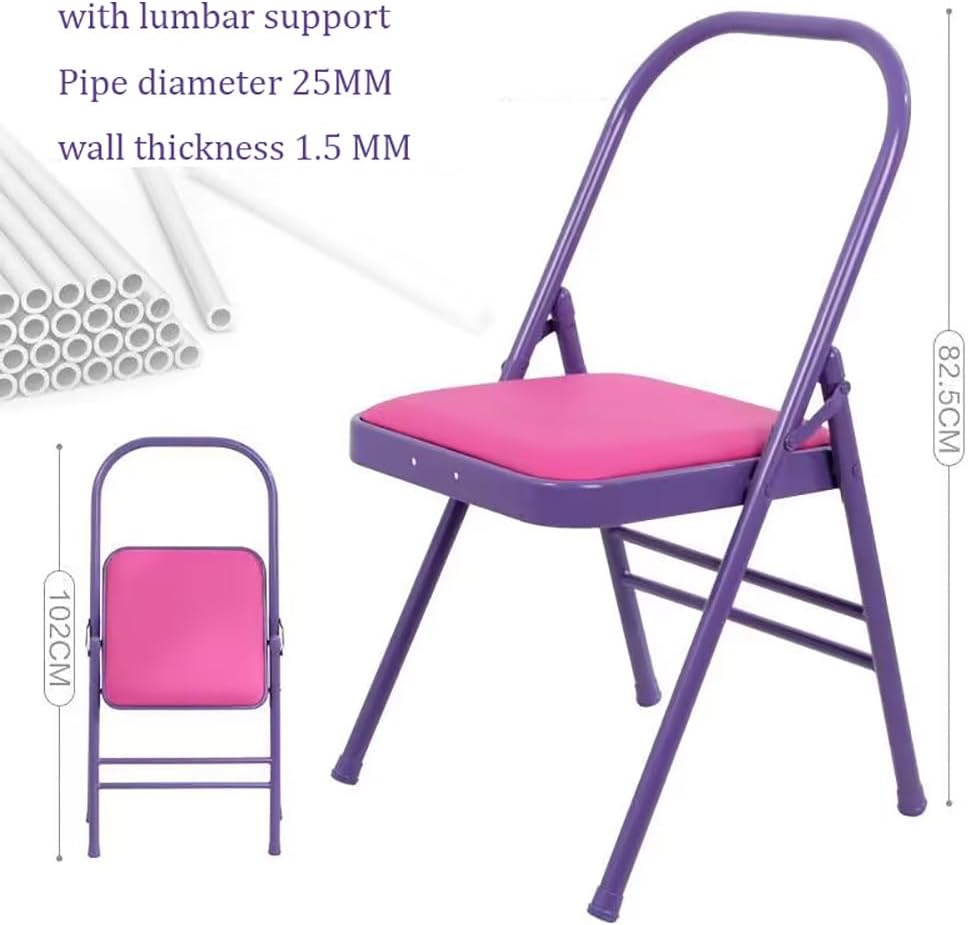Pilates Yoga Chair,Professional Iyengar Auxiliary Chair,Hardened Thick Yoga Folding Chair,Solid Anti-Slip,Foldable and Portable Backless Chair,Purple-Yoga Chair (Without Waist Drag)