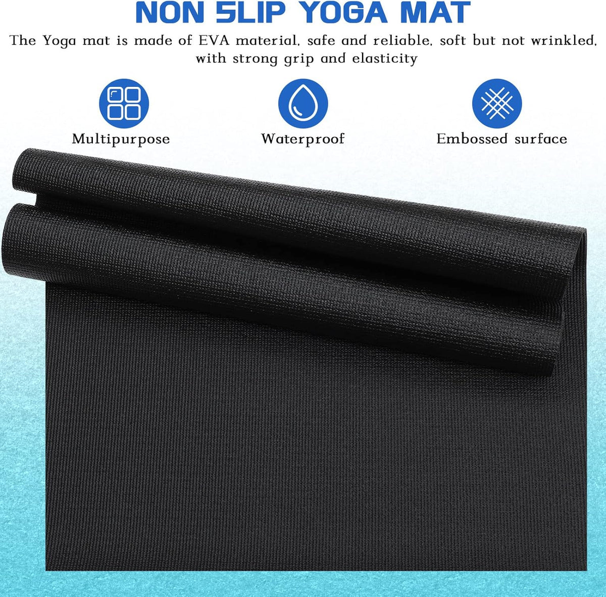 20 Pieces Exercise Yoga Mat Workout Mat with Strap 68 x 24 Inch Fitness Gym Mat Yoga Mat Non Slip for Women Men Gym Home Supplies(Black)