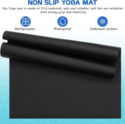 20 Pieces Exercise Yoga Mat Workout Mat with Strap 68 x 24 Inch Fitness Gym Mat Yoga Mat Non Slip for Women Men Gym Home Supplies(Black)