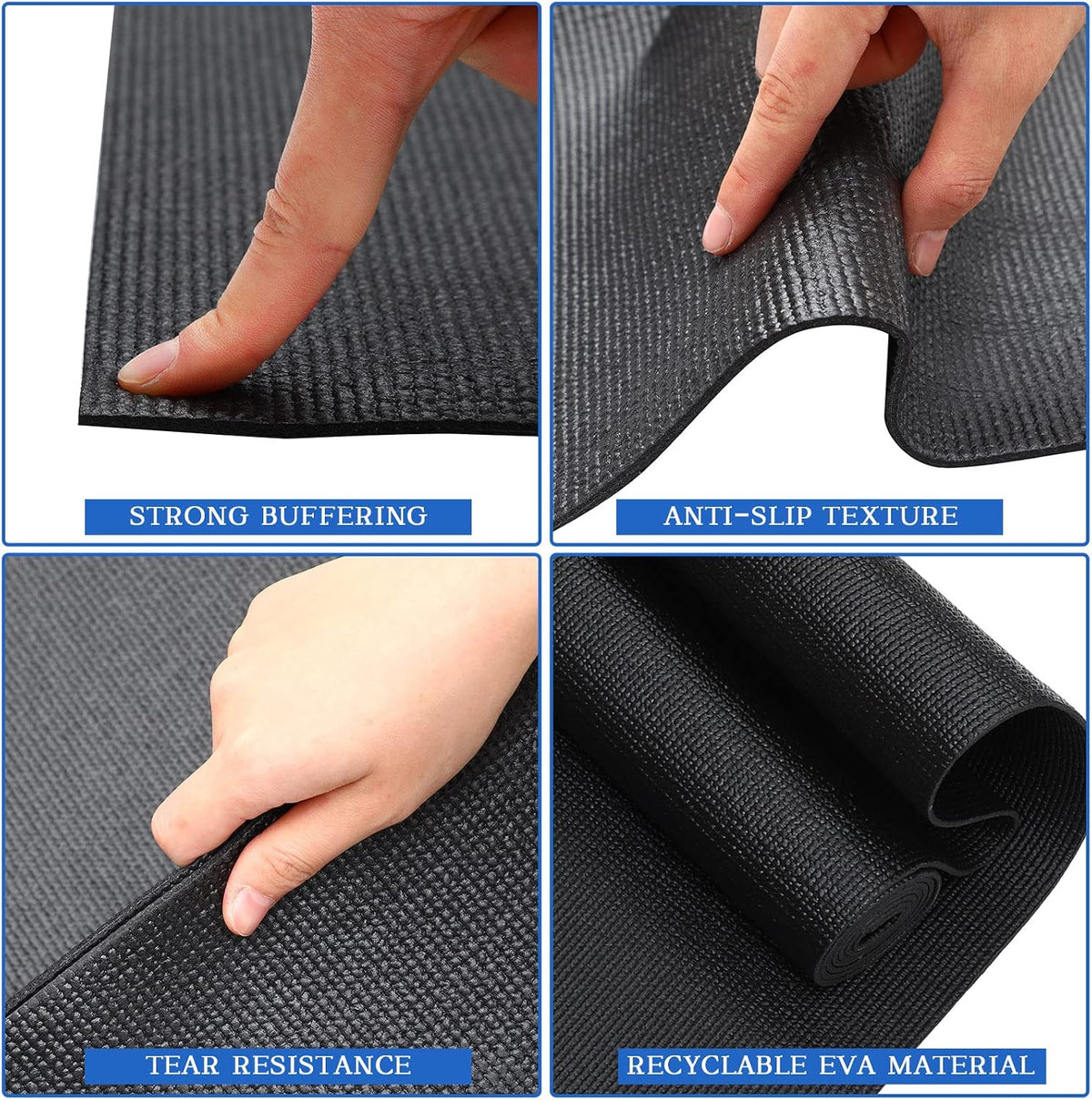 20 Pieces Exercise Yoga Mat Workout Mat with Strap 68 x 24 Inch Fitness Gym Mat Yoga Mat Non Slip for Women Men Gym Home Supplies(Black)