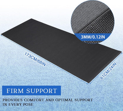 20 Pieces Exercise Yoga Mat Workout Mat with Strap 68 x 24 Inch Fitness Gym Mat Yoga Mat Non Slip for Women Men Gym Home Supplies(Black)