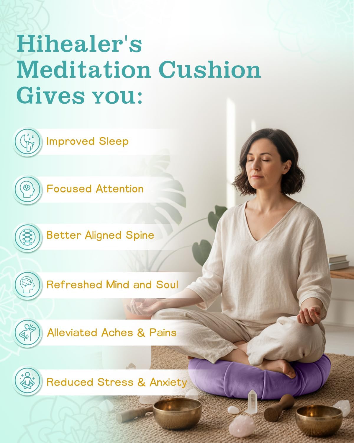 Premium Crescent Meditation Cushion, Buckwheat Yoga Bolster Pillow