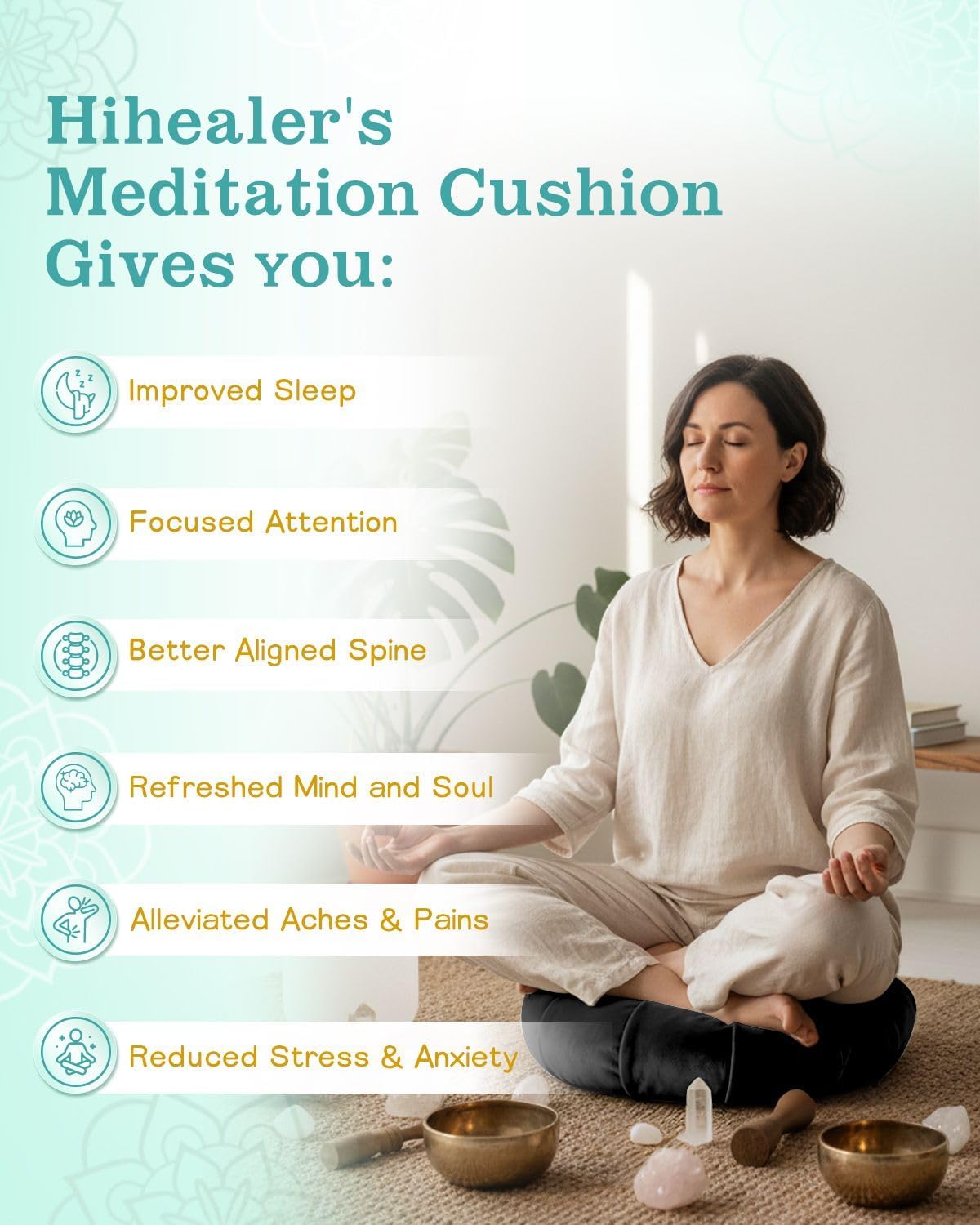 Premium Crescent Meditation Cushion, Buckwheat Yoga Bolster Pillow