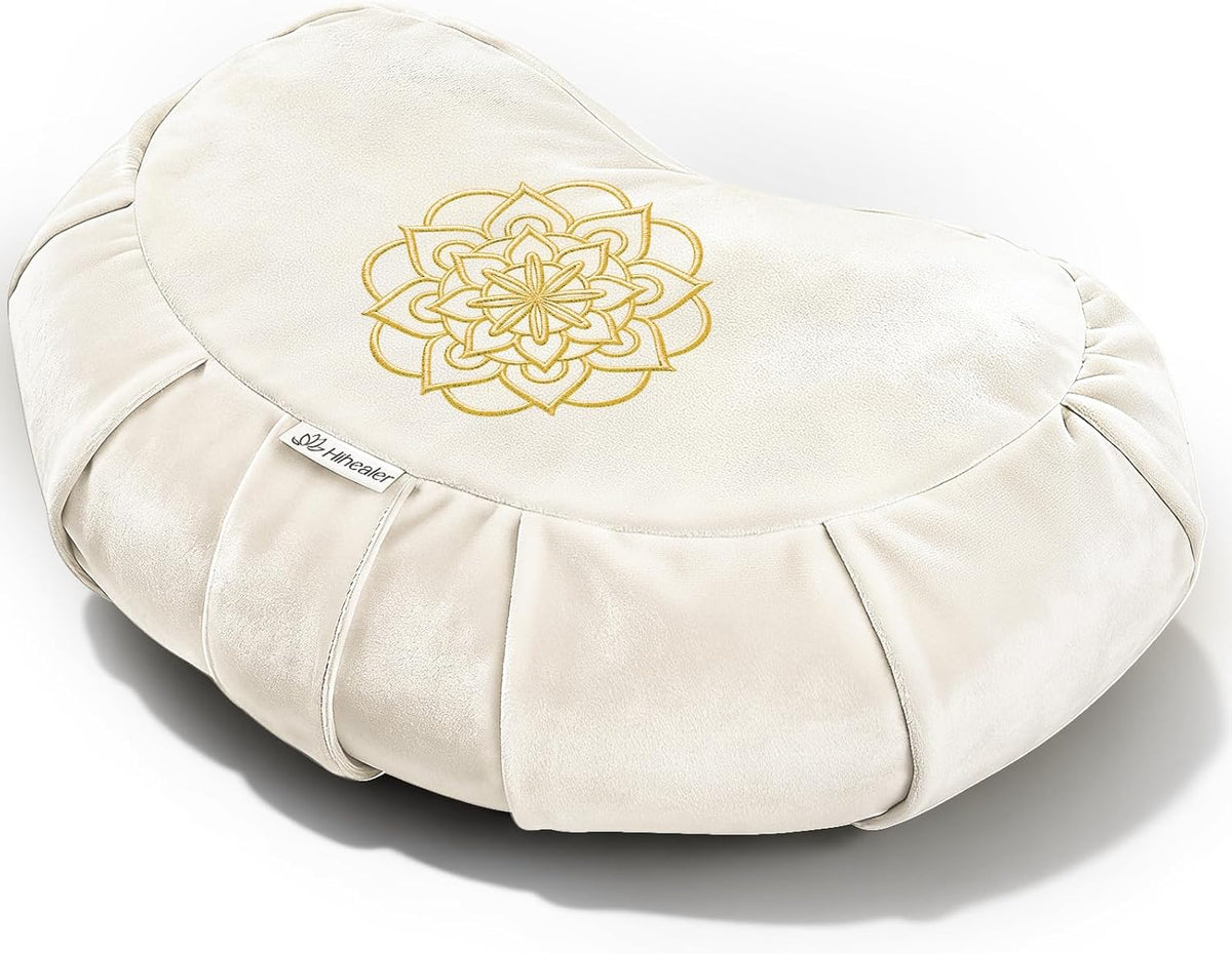 Premium Crescent Meditation Cushion, Buckwheat Yoga Bolster Pillow