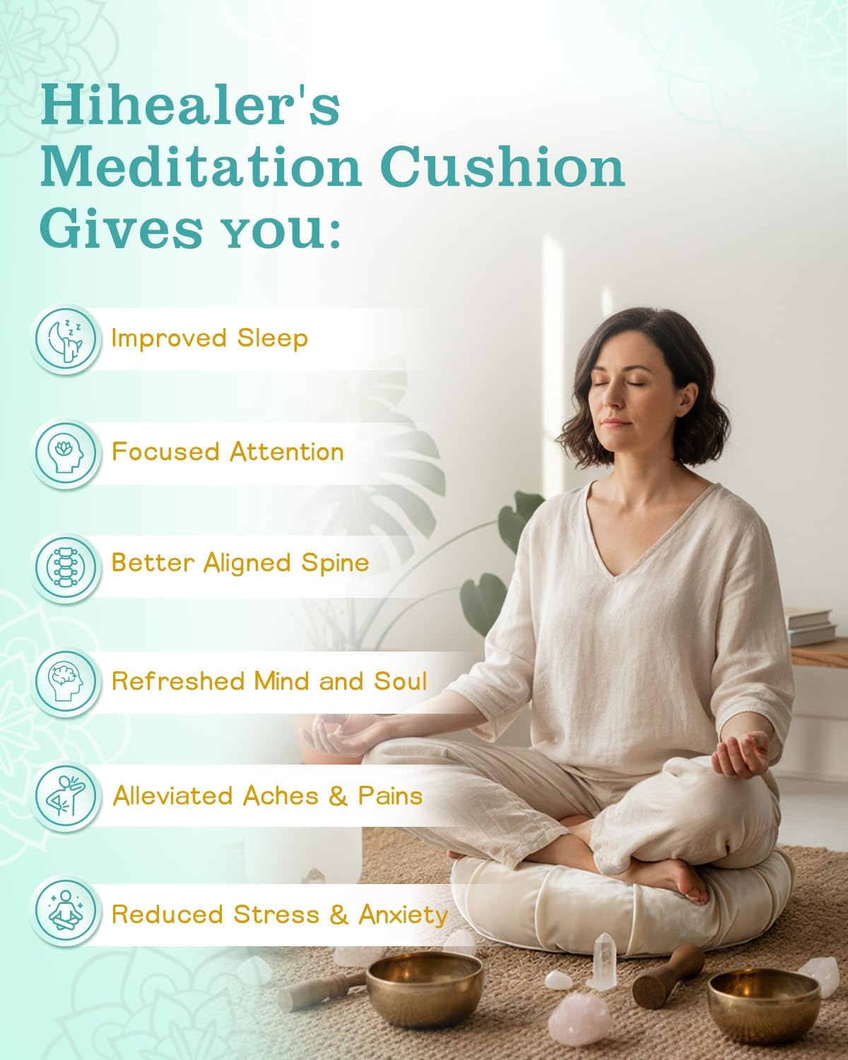 Premium Crescent Meditation Cushion, Buckwheat Yoga Bolster Pillow
