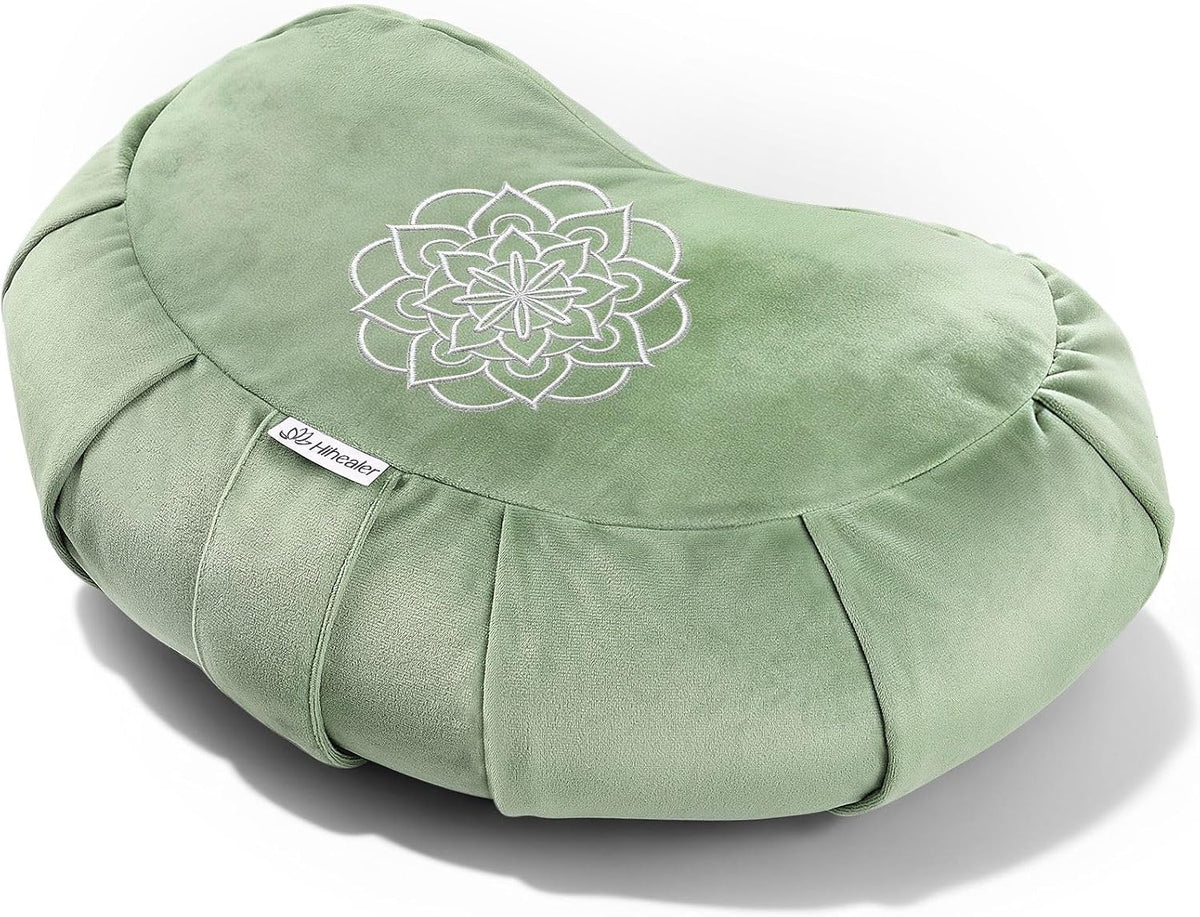 Premium Crescent Meditation Cushion, Buckwheat Yoga Bolster Pillow