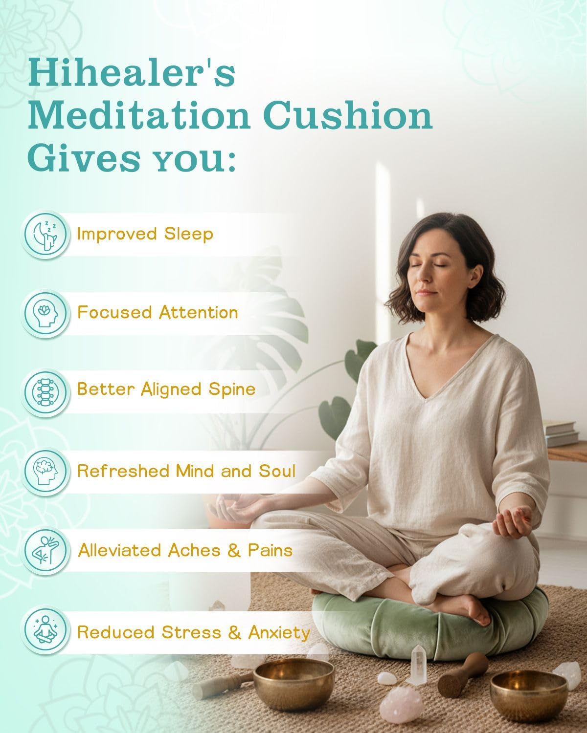 Premium Crescent Meditation Cushion, Buckwheat Yoga Bolster Pillow