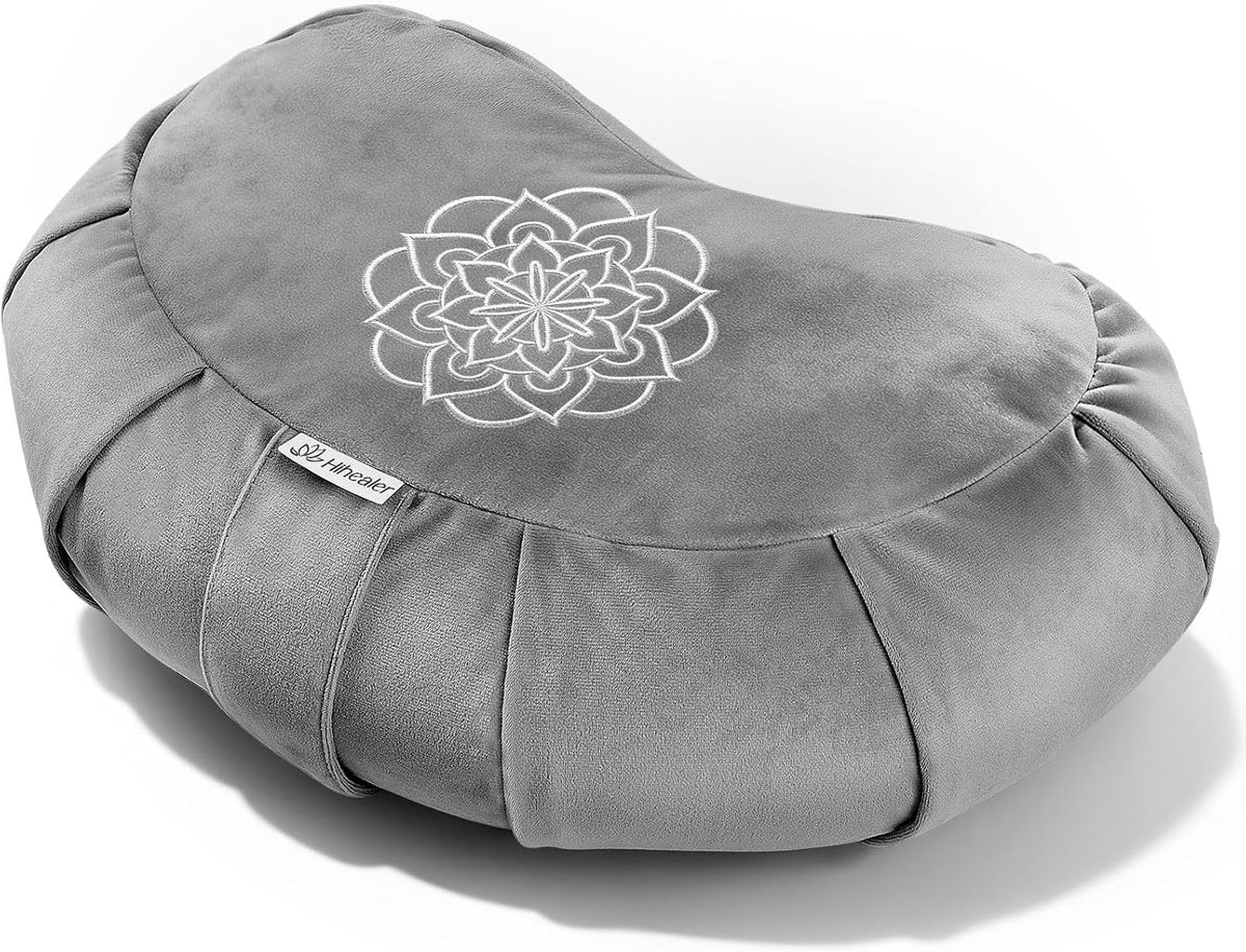 Premium Crescent Meditation Cushion, Buckwheat Yoga Bolster Pillow