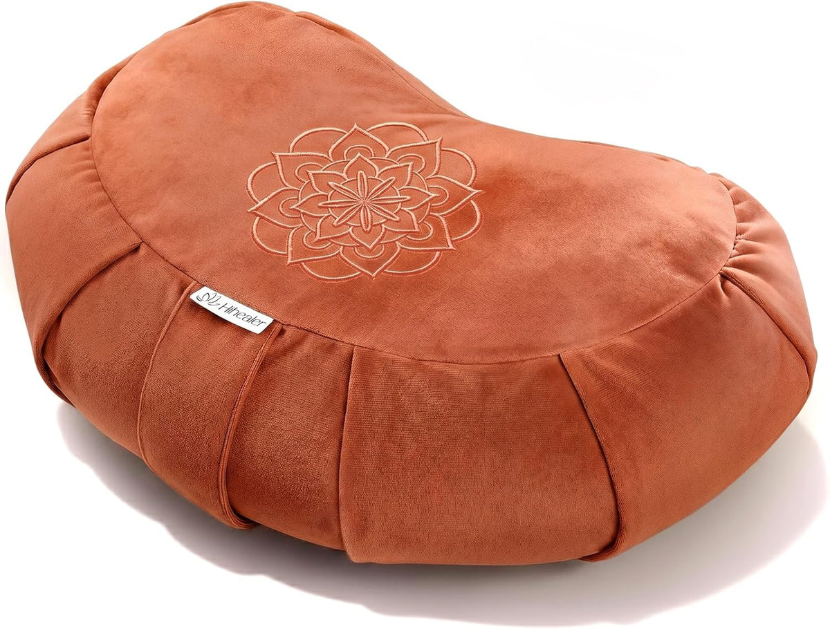 Premium Crescent Meditation Cushion, Buckwheat Yoga Bolster Pillow