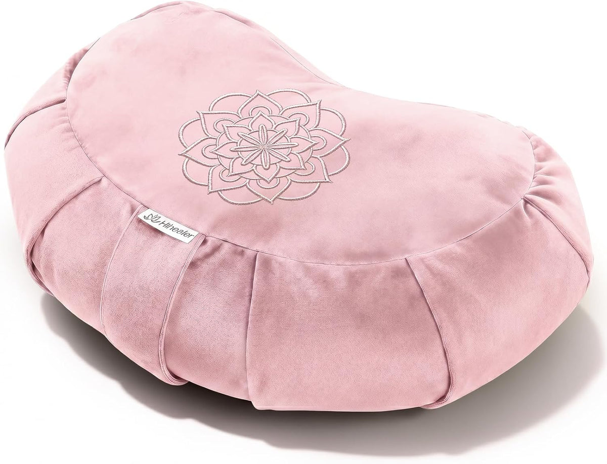Premium Crescent Meditation Cushion, Buckwheat Yoga Bolster Pillow