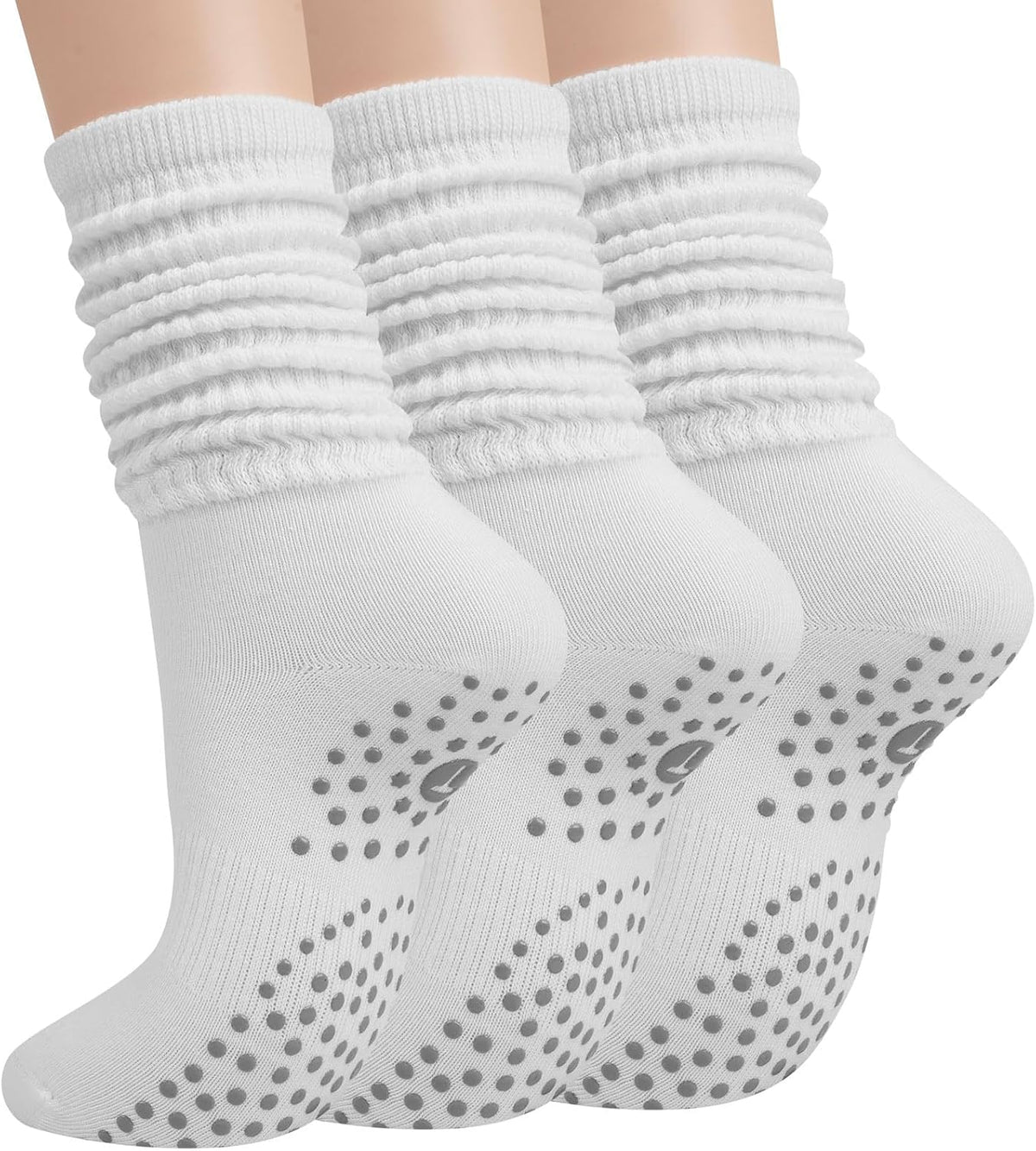 Pilates Socks with Grips for Women, Yoga Barre Slouch Socks 3 Pairs