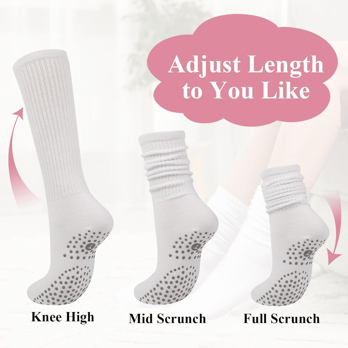 Pilates Socks with Grips for Women, Yoga Barre Slouch Socks 3 Pairs