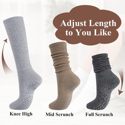 Pilates Socks with Grips for Women, Yoga Barre Slouch Socks 3 Pairs